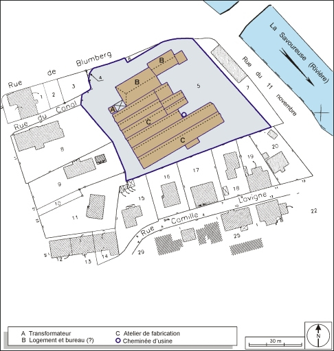 Plan-masse et de situation. Extrait du plan cadastral, 2000, section BI, 1:1000. © André Céréza / Région Bourgogne-Franche-Comté, Inventaire du patrimoine - 2003