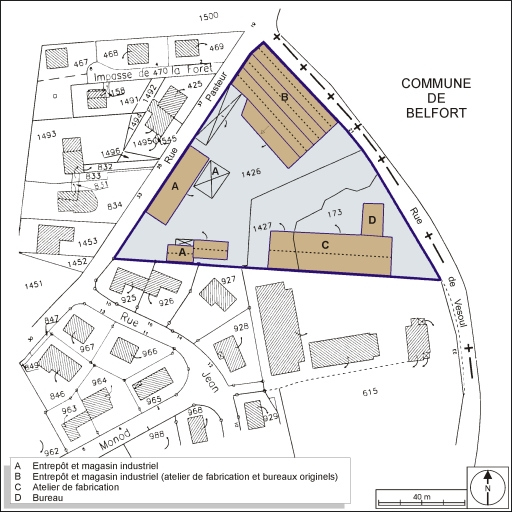 Plan-masse et de situation. Extrait du plan cadastral, 2001, section A, 1:1250. © André Céréza / Région Bourgogne-Franche-Comté, Inventaire du patrimoine - 2003