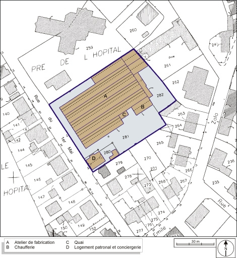 Plan-masse et de situation. Extrait du plan cadastral, 2000, section BK, 1:1000. © André Céréza / Région Bourgogne-Franche-Comté, Inventaire du patrimoine - 2003