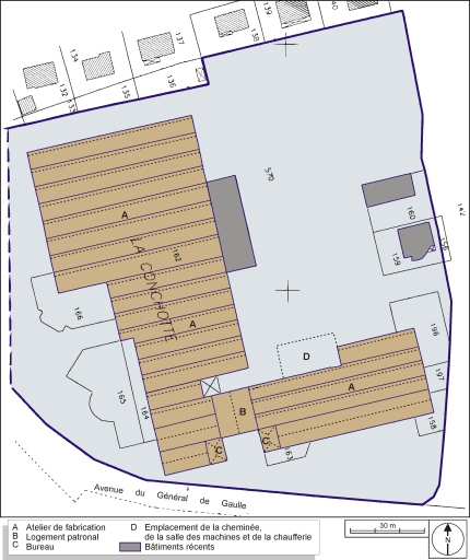 Plan-masse et de situation. Extrait du plan cadastral, 2000, section BH, 1:1000. © André Céréza / Région Bourgogne-Franche-Comté, Inventaire du patrimoine - 2003