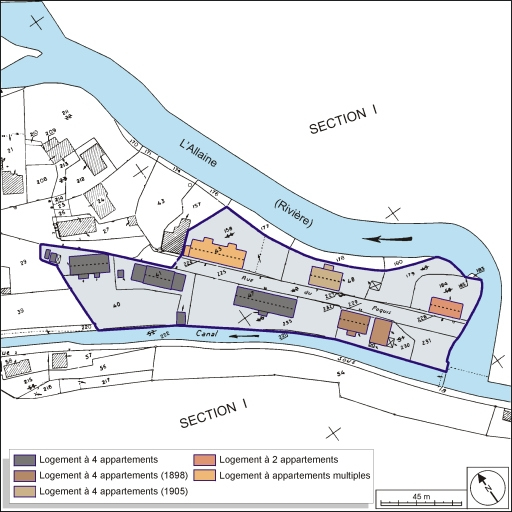 Plan-masse et de situation. Extrait du plan cadastral, 1984, section A, 1:1000 réduit à 1:1500. © André Céréza / Région Bourgogne-Franche-Comté, Inventaire du patrimoine - 2003