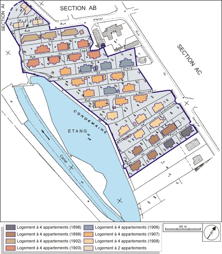 Plan-masse et de situation. Montage d'extraits de plan cadastral, 1984, sections AH et AI, 1:000, le tout réduit à 1:2000. © André Céréza / Région Bourgogne-Franche-Comté, Inventaire du patrimoine - 2003 Plan-masse et de situation. Montage d'extraits de plan cadastral, 1984, sections AH et AI, 1:000, le tout réduit à 1:2000. © André Céréza / Région Bourgogne-Franche-Comté, Inventaire du patrimoine - 2003