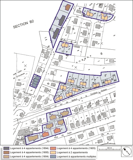 Plan-masse et de situation. Extrait du plan cadastral, 1984, section AD, 1:1000 réduit à 1:2000. © André Céréza / Région Bourgogne-Franche-Comté, Inventaire du patrimoine - 2003 Plan-masse et de situation. Extrait du plan cadastral, 1984, section AD, 1:1000 réduit à 1:2000. © André Céréza / Région Bourgogne-Franche-Comté, Inventaire du patrimoine - 2003