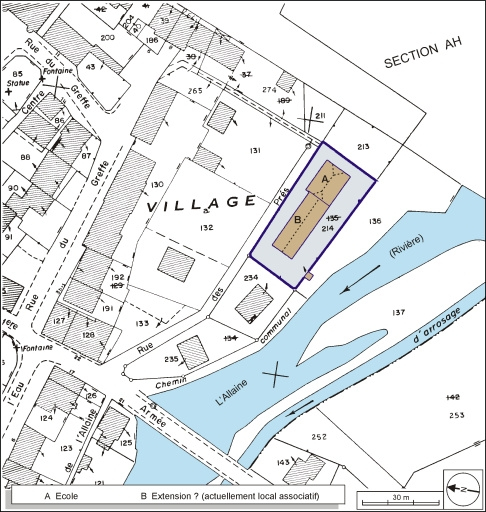 Plan-masse et de situation. Extrait du plan cadastral, 1984, section AI, 1:1000. © André Céréza / Région Bourgogne-Franche-Comté, Inventaire du patrimoine - 2003