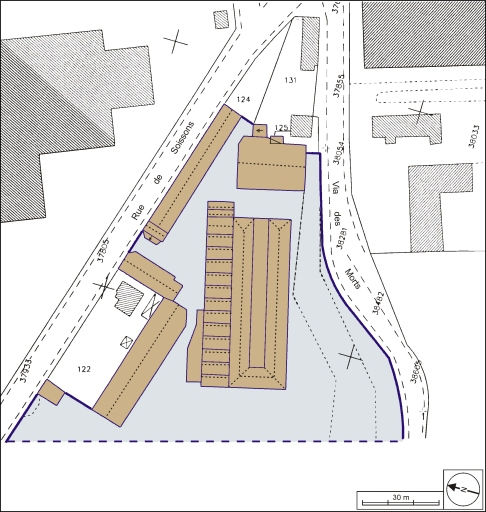 Plan-masse et de situation. Extrait du plan cadastral, 2001, section BZ, 1:1000. © André Céréza / Région Bourgogne-Franche-Comté, Inventaire du patrimoine - 2003