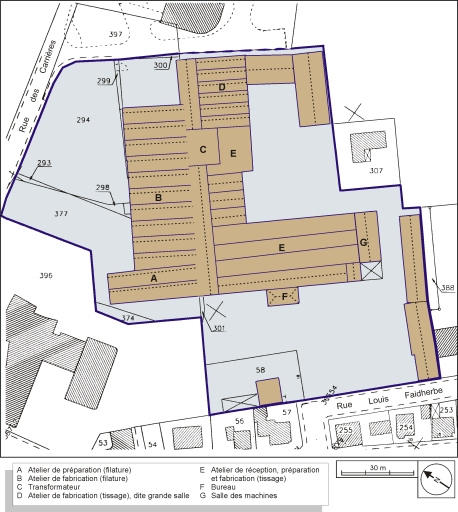 Plan-masse et de situation. Extrait du plan cadastral, 2001, section AD, 1:1000. © André Céréza / Région Bourgogne-Franche-Comté, Inventaire du patrimoine - 2003