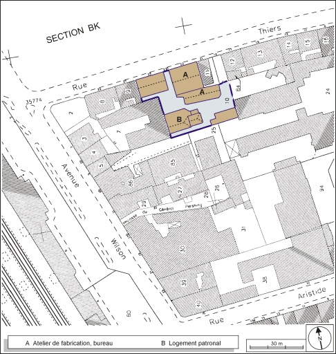 Plan-masse et de situation. Extrait du plan cadastral, 2001, section BN, 1:1000. © André Céréza / Région Bourgogne-Franche-Comté, Inventaire du patrimoine - 2003