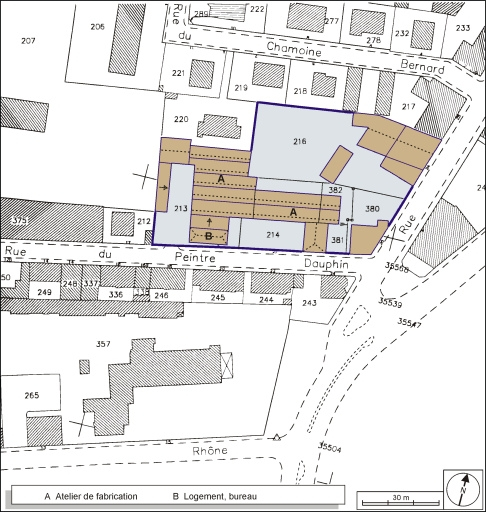 Plan-masse et de situation. Extrait du plan cadastral, 2001, section BC, 1:1000. © André Céréza / Région Bourgogne-Franche-Comté, Inventaire du patrimoine - 2003