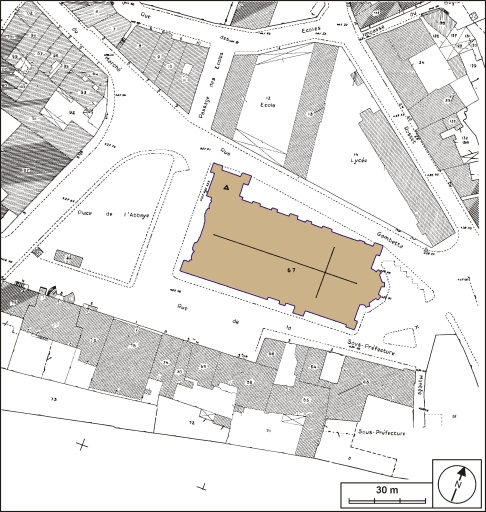 Plan-masse et de situation Extrait du plan cadastral, 1980, section AR, réduit au 1:1000. © André Céréza / Région Bourgogne-Franche-Comté, Inventaire du patrimoine - 2004