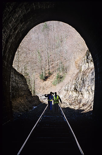 Tunnel des Bataillards : tête côté La Cluse (ouest), depuis l'intérieur. © Yves Sancey / Région Bourgogne-Franche-Comté, Inventaire du patrimoine - 2005