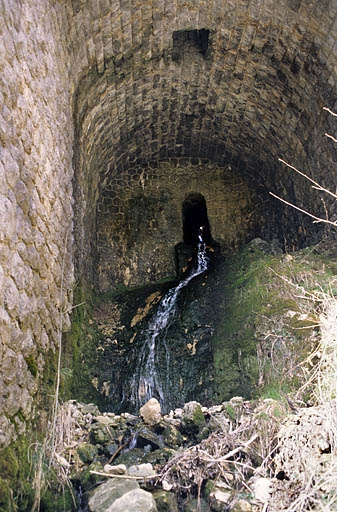 Mur de soutènement de la route : aqueduc, dans l'arche centrale. © Yves Sancey / Région Bourgogne-Franche-Comté, Inventaire du patrimoine - 2005 Mur de soutènement de la route : aqueduc, dans l'arche centrale. © Yves Sancey / Région Bourgogne-Franche-Comté, Inventaire du patrimoine - 2005