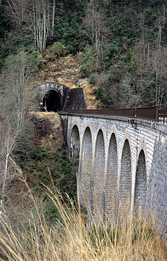 Viaduc : élévation aval, vue en enfilade depuis le côté Andelot-en-Montagne. © Yves Sancey / Région Bourgogne-Franche-Comté, Inventaire du patrimoine - 2005