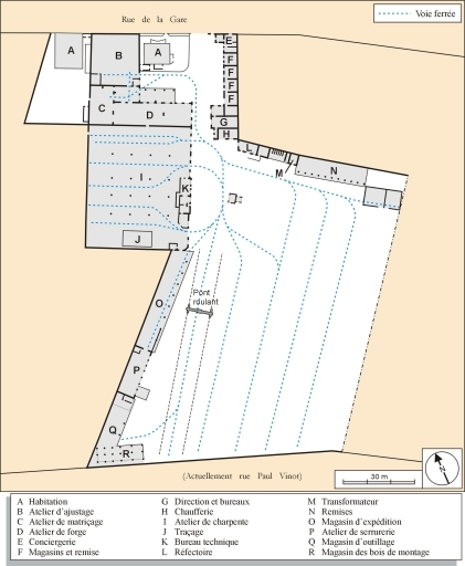 Plan-masse de l'usine en 1913. © André Céréza / Région Bourgogne-Franche-Comté, Inventaire du patrimoine - 2005