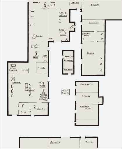 Schéma de localisation des machines en 1954. © André Céréza / Région Bourgogne-Franche-Comté, Inventaire du patrimoine - 2005 Schéma de localisation des machines en 1954. © André Céréza / Région Bourgogne-Franche-Comté, Inventaire du patrimoine - 2005