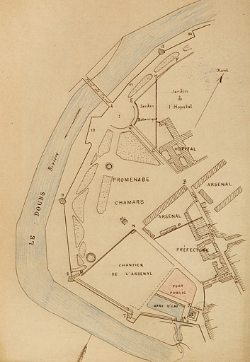 Gare d'eau de Chamars. Affectation au ministère des Travaux publics. Plan général de l'état actuel des lieux, 1902. © Yves Sancey / Région Bourgogne-Franche-Comté, Inventaire du patrimoine - 2006