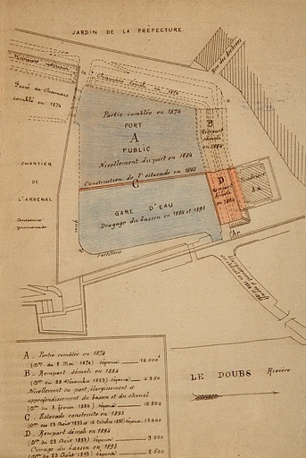 Gare d'eau de Chamars. Affectation au ministère des Travaux publics. Plan de l'ancien état des lieux, 1902. © Yves Sancey / Région Bourgogne-Franche-Comté, Inventaire du patrimoine - 2006