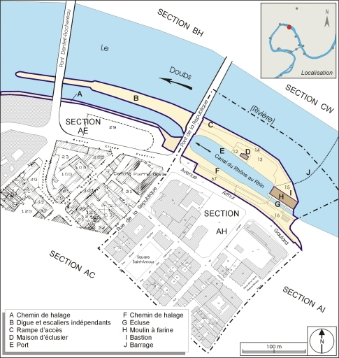 Plan-masse et de situation. Extrait du plan cadastral, 2006, sections AE et AH. © André Céréza / Région Bourgogne-Franche-Comté, Inventaire du patrimoine - 2006