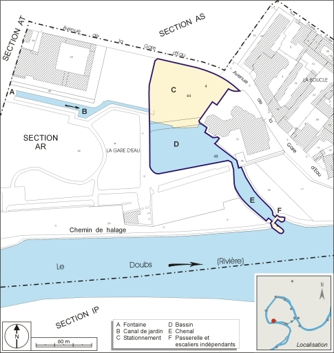 Plan-masse et de situation. Extrait du plan cadastral, 2006, section AR. © André Céréza / Région Bourgogne-Franche-Comté, Inventaire du patrimoine - 2006