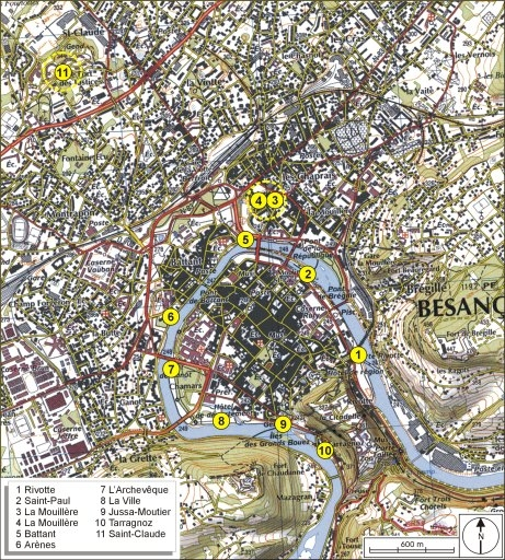 Carte de localisation des moulins. Carte topographique, IGN, 2000, échelle 1:25 000 agrandie à 1:20 000. Scan 25, licence n° 2000/CUIN/9036. © André Céréza / Région Bourgogne-Franche-Comté, Inventaire du patrimoine - 2006 Carte de localisation des moulins. Carte topographique, IGN, 2000, échelle 1:25 000 agrandie à 1:20 000. Scan 25, licence n° 2000/CUIN/9036. © André Céréza / Région Bourgogne-Franche-Comté, Inventaire du patrimoine - 2006