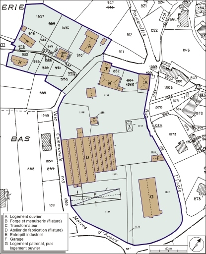 Plan-masse et de situation. Extrait du plan cadastral numérisé, 2005, section A, 1:1250. © André Céréza / Région Bourgogne-Franche-Comté, Inventaire du patrimoine - 2006