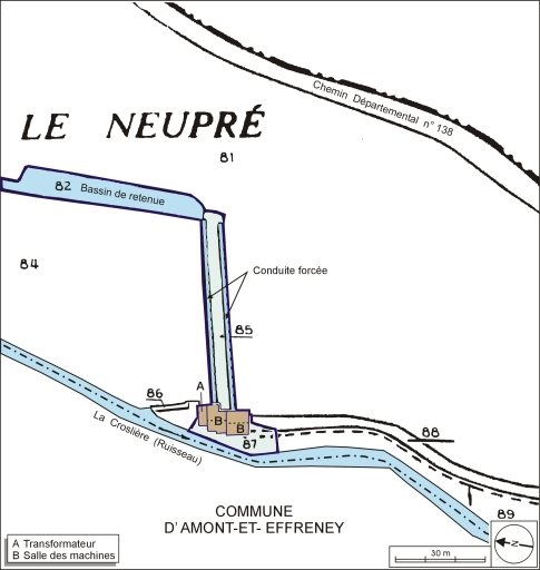 Plan-masse et de situation. Extrait du plan cadastral numérisé, 2005, section C, 1:2500 agrandi à 1:1000. © André Céréza / Région Bourgogne-Franche-Comté, Inventaire du patrimoine - 2006