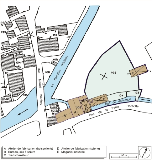 Plan-masse et de situation. Extrait du plan cadastral numérisé, 2005, section AC, 1:1000. © André Céréza / Région Bourgogne-Franche-Comté, Inventaire du patrimoine - 2006