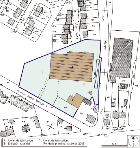 Plan-masse et de situation. Extrait du plan cadastral numérisé, 2005, section AN, 1:1000. © André Céréza / Région Bourgogne-Franche-Comté, Inventaire du patrimoine - 2006