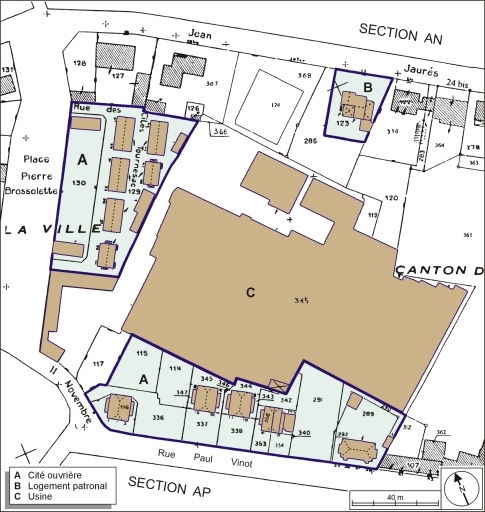 Plan de situation. Extrait du plan cadastral numérisé, 2005, section AO, 1:1000 réduit à 1:1250. © André Céréza / Région Bourgogne-Franche-Comté, Inventaire du patrimoine - 2006