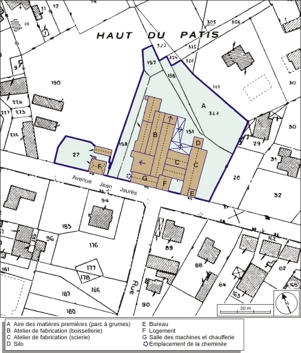Plan-masse et de situation. Extrait du plan cadastral numérisé, 2005, section AN, 1:1000. © André Céréza / Région Bourgogne-Franche-Comté, Inventaire du patrimoine - 2006