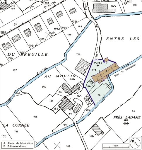 Plan-masse et de situation. Extrait du plan cadastral numérisé, 2005, section A, 1:1250. © André Céréza / Région Bourgogne-Franche-Comté, Inventaire du patrimoine - 2006