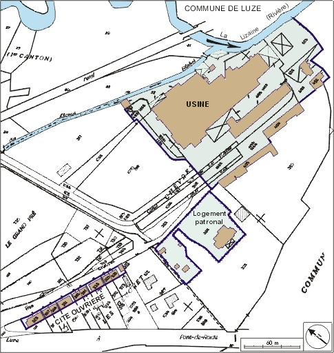 Plan de situation. Extrait du plan cadastral numérisé, 2005, section A, 1:1250 réduit à 1:2000. © André Céréza / Région Bourgogne-Franche-Comté, Inventaire du patrimoine - 2006