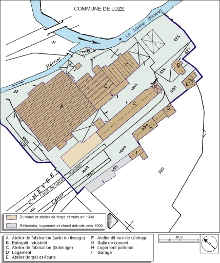 Plan-masse. Extrait du plan cadastral numérisé, 2005, section A, 1:1250. © André Céréza / Région Bourgogne-Franche-Comté, Inventaire du patrimoine - 2006