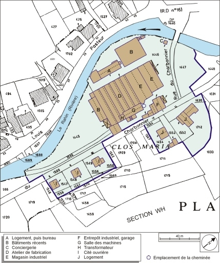 Plan-masse et de situation. Extrait du plan cadastral numérisé, 2006, section A, échelle 1:1250. © André Céréza / Région Bourgogne-Franche-Comté, Inventaire du patrimoine - 2006