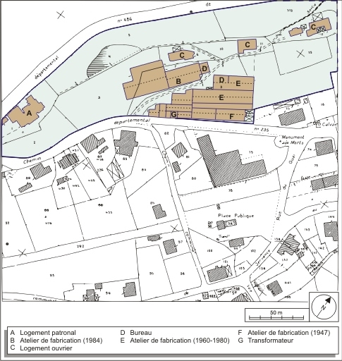 Plan-masse et de situation. Extrait du plan cadastral numérisé, 2006, section AB, 1:1000 réduit à 1:1750. © André Céréza / Région Bourgogne-Franche-Comté, Inventaire du patrimoine - 2006