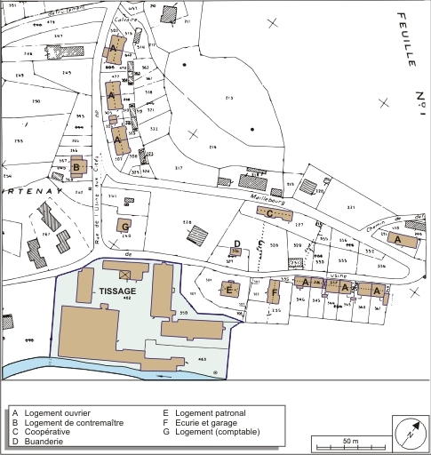 Plan-masse et de situation. Extrait du plan cadastral numérisé, 2006, section AB, 1:1000 réduit à 1:1750. © André Céréza / Région Bourgogne-Franche-Comté, Inventaire du patrimoine - 2006