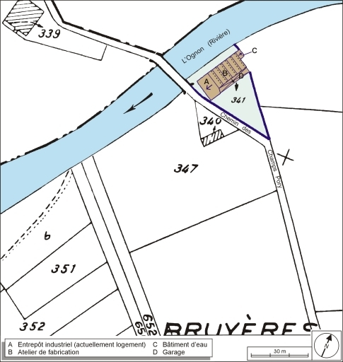 Plan-masse et de situation. Extrait du plan cadastral numérisé, 2006, section F, 1:1000. © André Céréza / Région Bourgogne-Franche-Comté, Inventaire du patrimoine - 2006