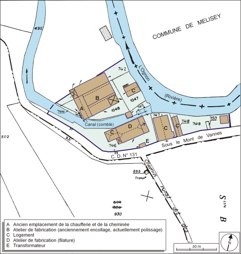 Plan-masse et de situation. Extrait du plan cadastral numérisé, 2006, section F, 1:1000. © André Céréza / Région Bourgogne-Franche-Comté, Inventaire du patrimoine - 2006