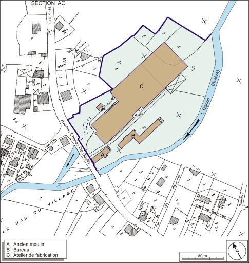 Plan-masse et de situation. Extrait du plan cadastral numérisé, 2006, section AB, 1:1000 réduit à 1:2000. © André Céréza / Région Bourgogne-Franche-Comté, Inventaire du patrimoine - 2006