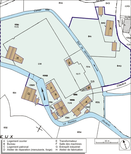 Plan-masse et de situation. Extrait du plan cadastral numérisé, 2005, section H, 1:1000. © André Céréza / Région Bourgogne-Franche-Comté, Inventaire du patrimoine - 2006