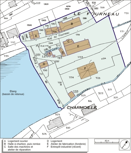 Plan-masse et de situation. Extrait du plan cadastral numérisé, 2005, section A, 1:1250. © André Céréza / Région Bourgogne-Franche-Comté, Inventaire du patrimoine - 2006