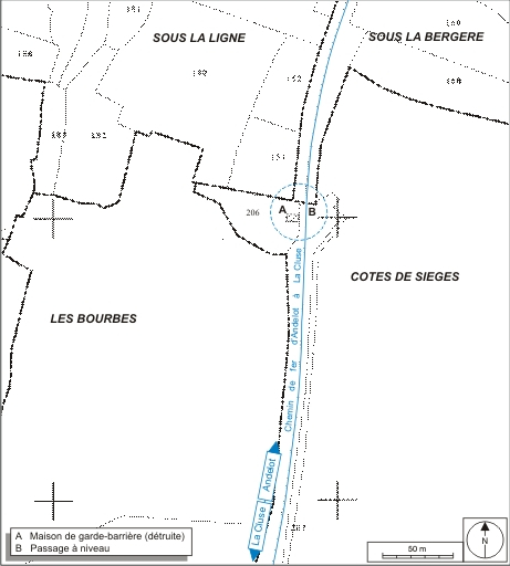 Plan-masse et de situation. Extrait du plan cadastral informatisé, 2006, section B, échelle 1:2000. © André Céréza / Région Bourgogne-Franche-Comté, Inventaire du patrimoine - 2007