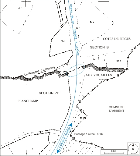 Plan-masse et de situation. Extrait du plan cadastral informatisé, 2006, sections B et ZE, échelle 1:2000. © André Céréza / Région Bourgogne-Franche-Comté, Inventaire du patrimoine - 2007