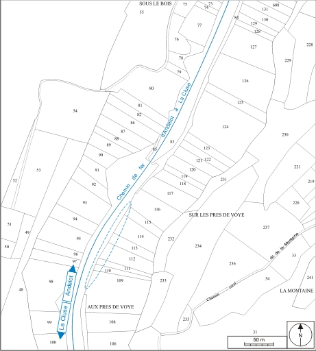 Plan-masse et de situation. Extrait du plan cadastral informatisé, 2006, section A, échelle 1:3000. © André Céréza / Région Bourgogne-Franche-Comté, Inventaire du patrimoine - 2007