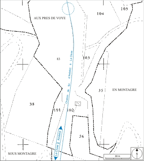 Plan-masse et de situation. Extrait du plan cadastral informatisé, 2006, section A, échelle 1:1000. © André Céréza / Région Bourgogne-Franche-Comté, Inventaire du patrimoine - 2007
