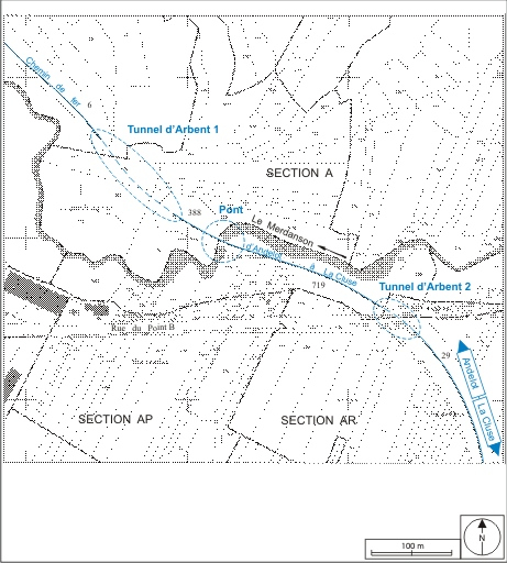 Plan-masse et de situation. Extrait du plan cadastral informatisé, 2006, sections A, AP et AR, échelle 1:3500. © André Céréza / Région Bourgogne-Franche-Comté, Inventaire du patrimoine - 2007