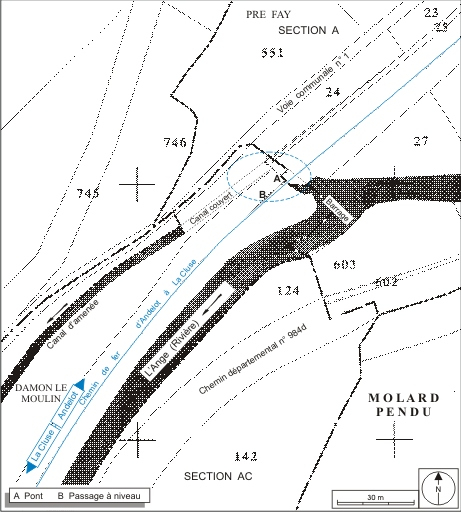 Plan-masse et de situation. Extrait du plan cadastral informatisé, 2006, sections A et AC, échelle 1:1000. © André Céréza / Région Bourgogne-Franche-Comté, Inventaire du patrimoine - 2007