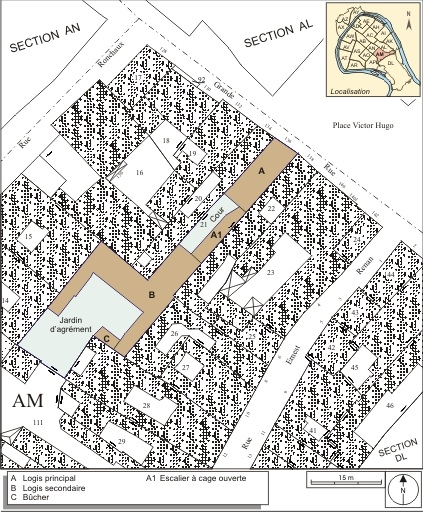 Plan masse et de situation. Extrait du plan cadastral, 1974, section AM. © André Céréza / Région Bourgogne-Franche-Comté, Inventaire du patrimoine - 2007