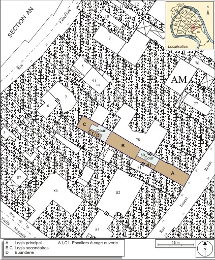 Plan masse et de situation. Extrait du plan cadastral, 1974, section AM. © André Céréza / Région Bourgogne-Franche-Comté, Inventaire du patrimoine - 2007