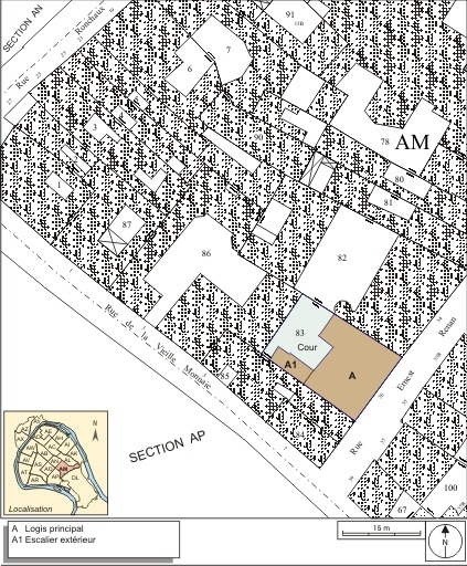 Plan masse et de situation. Extrait du plan cadastral, 1974, section AM. © André Céréza / Région Bourgogne-Franche-Comté, Inventaire du patrimoine - 2007