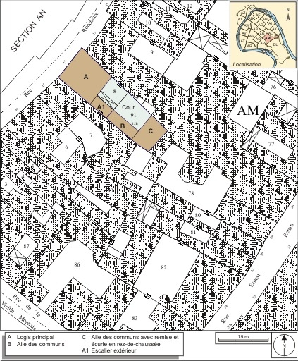 Plan masse et de situation. Extrait du plan cadastral, 1974, section AM. © André Céréza / Région Bourgogne-Franche-Comté, Inventaire du patrimoine - 2007